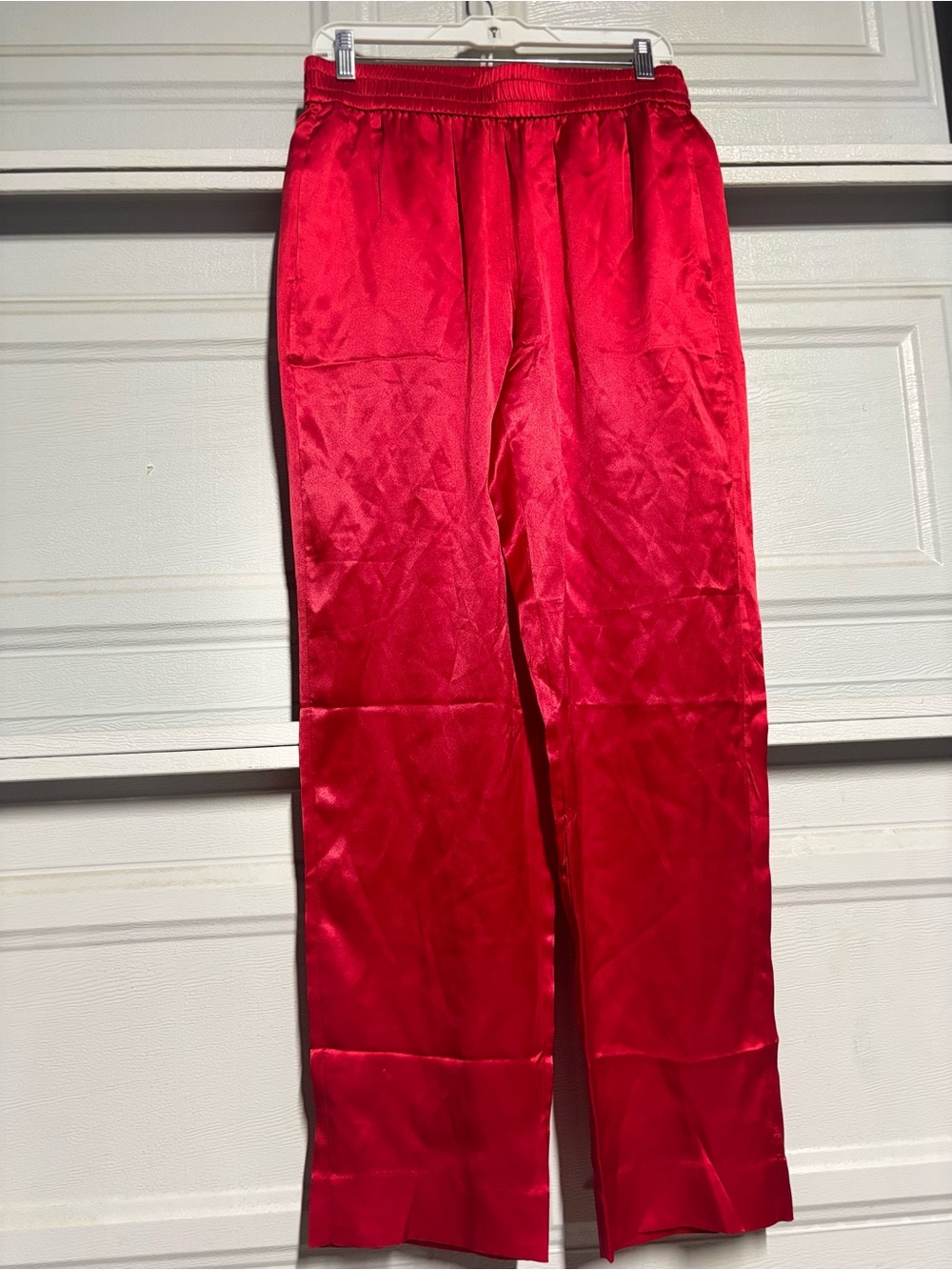 J. Crew Red silk Pull-On Straight-Leg Pants